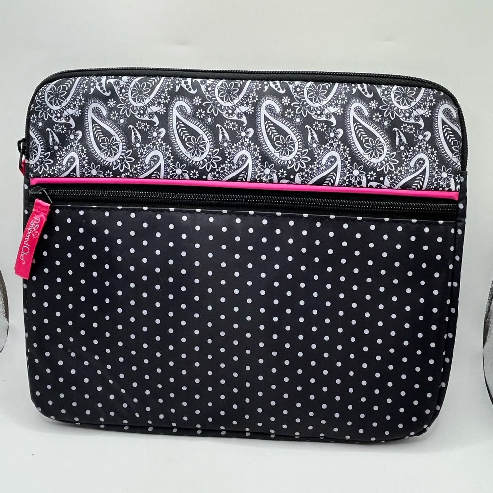 Pampered Chef Tablet/IPad Case Padded Black  White Pink Paisley Polka Dot ~ EUC